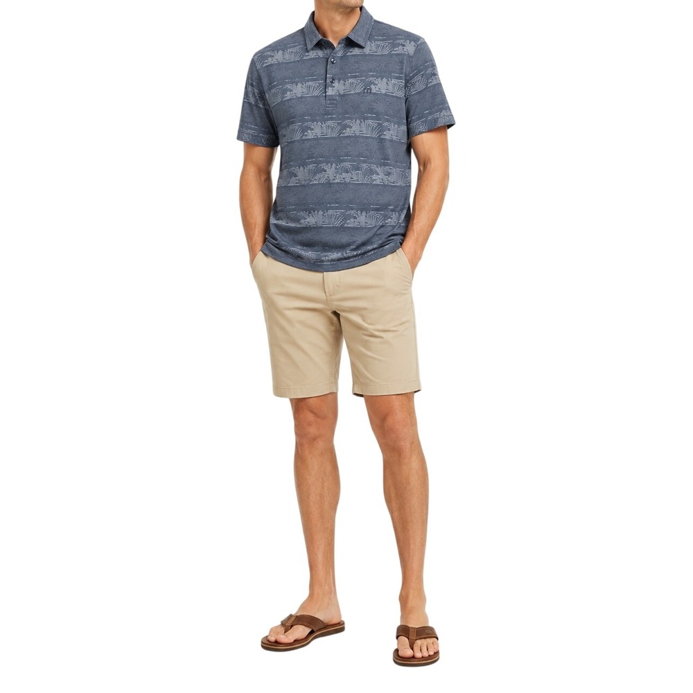 TravisMathew Polo Shirt Men Large Blue Palm Print Casual Athleisure